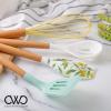 COOK WITH COLOR 5 Piece Cooking Utensil Set with Holder, Silicone Kitchen Tools and Gadgets with Wooden Handles, Whisk, Spoon, Spatula, Slotted Turner & Holder (Lemon Collection)
