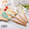 COOK WITH COLOR 5 Piece Cooking Utensil Set with Holder, Silicone Kitchen Tools and Gadgets with Wooden Handles, Whisk, Spoon, Spatula, Slotted Turner & Holder (Lemon Collection)