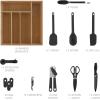 COOK WITH COLOR Bamboo Kitchen Utensil Set with Drawer Organizer | Cooking Tools and Storage Caddy, Blue, 18 Piece Gadget Set(Black)