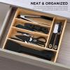 COOK WITH COLOR Bamboo Kitchen Utensil Set with Drawer Organizer | Cooking Tools and Storage Caddy, Blue, 18 Piece Gadget Set(Black)