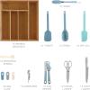 COOK WITH COLOR Bamboo Kitchen Utensil Set with Drawer Organizer | Cooking Tools and Storage Caddy, Blue, 18 Piece Gadget Set(Blue)