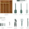 COOK WITH COLOR Bamboo Kitchen Utensil Set with Drawer Organizer | Cooking Tools and Storage Caddy, Blue, 18 Piece Gadget Set(Sage)