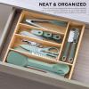 COOK WITH COLOR Bamboo Kitchen Utensil Set with Drawer Organizer | Cooking Tools and Storage Caddy, Blue, 18 Piece Gadget Set(Sage)