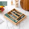 COOK WITH COLOR Bamboo Kitchen Utensil Set with Drawer Organizer | Cooking Tools and Storage Caddy, Blue, 18 Piece Gadget Set(Sage)