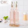 COOK WITH COLOR Glass Olive Oil Bottle Dispenser – 2 Pack- 17oz Oil and Vinegar Cruet – Olive Oil Carafe Decanter for Kitchen(Pink with Bamboo Holder)