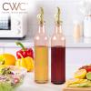 COOK WITH COLOR Glass Olive Oil Bottle Dispenser – 2 Pack- 17oz Oil and Vinegar Cruet – Olive Oil Carafe Decanter for Kitchen(Pink with Bamboo Holder)