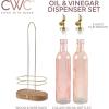 COOK WITH COLOR Glass Olive Oil Bottle Dispenser – 2 Pack- 17oz Oil and Vinegar Cruet – Olive Oil Carafe Decanter for Kitchen(Pink with Bamboo Holder)