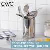 COOK WITH COLOR Kitchen Utensil Set – 10-piece premium Nonstick & Heat Resistant Kitchen Gadgets, Turner, Spaghetti Server, Serving Spoons, Whisk, Tongs, Masher & Utensil Holder, Stainless Steel(Stainless Steel)