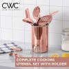 COOK WITH COLOR Kitchen Utensil Set – 10-piece premium Nonstick & Heat Resistant Kitchen Gadgets, Turner, Spaghetti Server, Serving Spoons, Whisk, Tongs, Masher & Utensil Holder, Stainless Steel(Rose Gold)