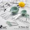COOK WITH COLOR Measuring Cups Set and Measuring Spoon Set, Stainless Steel Handles, Nesting Kitchen Measuring Set, Liquid Measuring Cup Set, 12 PC Stainless Steel, Black(Mint)