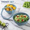COOK WITH COLOR Mixing Bowls with TPR Lids – 12 Piece Plastic Nesting Bowls Set includes 6 Prep Bowls and 6 Lids, Microwave Safe Mixing Bowl Set (Blue and White)(Blue Tritan Lid)
