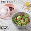 COOK WITH COLOR Mixing Bowls with TPR Lids – 12 Piece Plastic Nesting Bowls Set includes 6 Prep Bowls and 6 Lids, Microwave Safe Mixing Bowl Set (Blue and White)(Pink Ombre TPR Lids)
