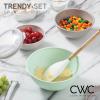 COOK WITH COLOR Mixing Bowls with TPR Lids – 12 Piece Plastic Nesting Bowls Set includes 6 Prep Bowls and 6 Lids, Microwave Safe Mixing Bowl Set (Blue and White)(Mint Ombre TPR Lids)