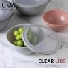 COOK WITH COLOR Mixing Bowls with TPR Lids – 12 Piece Plastic Nesting Bowls Set includes 6 Prep Bowls and 6 Lids, Microwave Safe Mixing Bowl Set (Blue and White)(Pink Embossed)