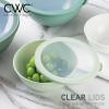 COOK WITH COLOR Mixing Bowls with TPR Lids – 12 Piece Plastic Nesting Bowls Set includes 6 Prep Bowls and 6 Lids, Microwave Safe Mixing Bowl Set (Blue and White)(Sage Embossed)