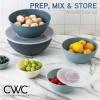 COOK WITH COLOR Mixing Bowls with TPR Lids – 12 Piece Plastic Nesting Bowls Set includes 6 Prep Bowls and 6 Lids, Microwave Safe Mixing Bowl Set (Blue and White)(Blue Ombre)