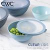 COOK WITH COLOR Mixing Bowls with TPR Lids – 12 Piece Plastic Nesting Bowls Set includes 6 Prep Bowls and 6 Lids, Microwave Safe Mixing Bowl Set (Blue and White)(Blue Rhombus)