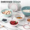 COOK WITH COLOR Mixing Bowls with TPR Lids – 12 Piece Plastic Nesting Bowls Set includes 6 Prep Bowls and 6 Lids, Microwave Safe Mixing Bowl Set (Blue and White)(Teal Embossed)
