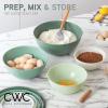 COOK WITH COLOR Mixing Bowls with TPR Lids – 12 Piece Plastic Nesting Bowls Set includes 6 Prep Bowls and 6 Lids, Microwave Safe Mixing Bowl Set (Blue and White)(Sage Tritan Lid)