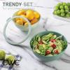 COOK WITH COLOR Mixing Bowls with TPR Lids – 12 Piece Plastic Nesting Bowls Set includes 6 Prep Bowls and 6 Lids, Microwave Safe Mixing Bowl Set (Blue and White)(Sage Tritan Lid)