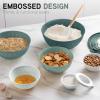 COOK WITH COLOR Mixing Bowls with TPR Lids – 12 Piece Plastic Nesting Bowls Set includes 6 Prep Bowls and 6 Lids, Microwave Safe Mixing Bowl Set (Blue and White)(Green Diamond)