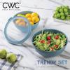 COOK WITH COLOR Mixing Bowls with TPR Lids – 12 Piece Plastic Nesting Bowls Set includes 6 Prep Bowls and 6 Lids, Microwave Safe Mixing Bowl Set (Blue and White)(Blue Embossed)