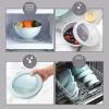 COOK WITH COLOR Mixing Bowls with TPR Lids – 12 Piece Plastic Nesting Bowls Set includes 6 Prep Bowls and 6 Lids, Microwave Safe Mixing Bowl Set (Blue and White)(Teal TPR Lids)