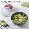 COOK WITH COLOR Mixing Bowls with TPR Lids – 12 Piece Plastic Nesting Bowls Set includes 6 Prep Bowls and 6 Lids, Microwave Safe Mixing Bowl Set (Blue and White)(Grey Rhombus)