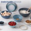 COOK WITH COLOR Mixing Bowls with TPR Lids – 12 Piece Plastic Nesting Bowls Set includes 6 Prep Bowls and 6 Lids, Microwave Safe Mixing Bowl Set (Blue and White)(Blue Rhombus)