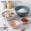 COOK WITH COLOR Mixing Bowls with TPR Lids – 12 Piece Plastic Nesting Bowls Set includes 6 Prep Bowls and 6 Lids, Microwave Safe Mixing Bowl Set (Blue and White)(Pink and Teal TPR Lids)