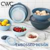 COOK WITH COLOR Mixing Bowls with TPR Lids – 12 Piece Plastic Nesting Bowls Set includes 6 Prep Bowls and 6 Lids, Microwave Safe Mixing Bowl Set (Blue and White)(Blue Embossed)