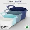 COOK WITH COLOR Nesting Plastic Mixing Bowl Set with Pour Spouts and Handles, Pink, 4 Piece Non-Slip(Ombre Blue)