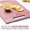 COOK WITH COLOR Non-Slip Cutting Board Set – Kitchen Essentials with Easy Grip Handle for Meat, Veggies, and Fruits, 3 Cutting Boards, Blue and White Marble(Rose)