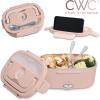 COOK WITH COLOR Portable Electric Lunch Box – 2-in-1 Heated Food Heater for Car, Truck, Home, Work – Hot Meals On-The-Go!, Black(Blush)