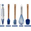 COOK WITH COLOR Set of Kitchen Utensil Set – Silicone Kitchen Tools with Wooden Handles, Mini, Blue Collection