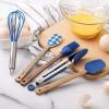 COOK WITH COLOR Set of Kitchen Utensil Set – Silicone Kitchen Tools with Wooden Handles, Mini, Blue Collection