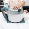 COOK WITH COLOR Silicone Oven Mitts- Heat Resistant Gloves with Soft Quilted Lining Oven Mitt Pot Holders for Cooking and BBQ, Black, Mitt Set(Mint)