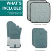 COOK WITH COLOR Silicone Oven Mitts- Heat Resistant Gloves with Soft Quilted Lining Oven Mitt Pot Holders for Cooking and BBQ, Black, Mitt Set(Mint)