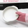 COOK WITH COLOR Silicone Oven Mitts- Heat Resistant Gloves with Soft Quilted Lining Oven Mitt Pot Holders for Cooking and BBQ, Black, Mitt Set(Pink)