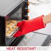 COOK WITH COLOR Silicone Oven Mitts- Heat Resistant Gloves with Soft Quilted Lining Oven Mitt Pot Holders for Cooking and BBQ, Black, Mitt Set(Red)