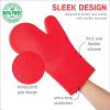 COOK WITH COLOR Silicone Oven Mitts- Heat Resistant Gloves with Soft Quilted Lining Oven Mitt Pot Holders for Cooking and BBQ, Black, Mitt Set(Red)