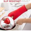 COOK WITH COLOR Silicone Oven Mitts- Heat Resistant Gloves with Soft Quilted Lining Oven Mitt Pot Holders for Cooking and BBQ, Black, Mitt Set(Red)
