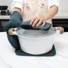 COOK WITH COLOR Silicone Oven Mitts- Heat Resistant Gloves with Soft Quilted Lining Oven Mitt Pot Holders for Cooking and BBQ, Black, Mitt Set(Teal)