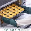 COOK WITH COLOR Silicone Oven Mitts- Heat Resistant Gloves with Soft Quilted Lining Oven Mitt Pot Holders for Cooking and BBQ, Black, Mitt Set(Teal)