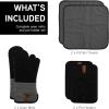 COOK WITH COLOR Silicone Oven Mitts- Heat Resistant Gloves with Soft Quilted Lining Oven Mitt Pot Holders for Cooking and BBQ, Gray, Mitt Set(Black)