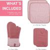 COOK WITH COLOR Silicone Oven Mitts- Heat Resistant Gloves with Soft Quilted Lining Oven Mitt Pot Holders for Cooking and BBQ, Gray, Mitt Set(Pink)