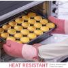 COOK WITH COLOR Silicone Oven Mitts- Heat Resistant Gloves with Soft Quilted Lining Oven Mitt Pot Holders for Cooking and BBQ, Gray, Mitt Set(Pink)