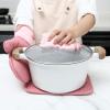 COOK WITH COLOR Silicone Oven Mitts- Heat Resistant Gloves with Soft Quilted Lining Oven Mitt Pot Holders for Cooking and BBQ, Gray, Mitt Set(Pink)