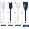 COOK WITH COLOR Silicone Spatula Set – 4 Piece Kitchen Utensils – Includes Full Size Spatula, Slotting Turner, Silicone Spoon and Scraper(Blue and White)