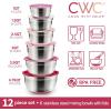 COOK WITH COLOR Stainless Steel Mixing Bowls Set with Lids – Nesting Bowls with Non-Slip Bottom, Black, 12 Pieces(Rose)
